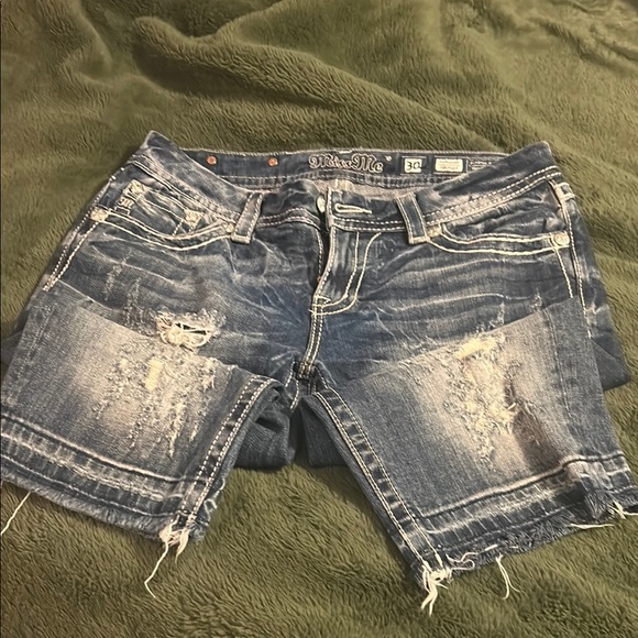 Miss Me Pants - Miss Me Dark Blue Distressed Jean Shorts